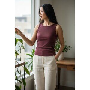 Madewell  100% Cotton Side Cinched Crewneck Tank in Dark Fig Purple Size XS